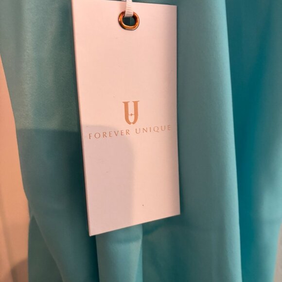 FOREVER UNIQUE Blue & Lime Ombre Satin Maxi Dress/Gown w/ Twist Front Size 2 New - Picture 8 of 16